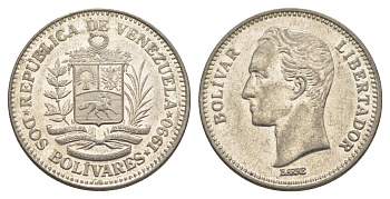 Венесуэла 2 боливара 1990 Симон Боливар Y 43a сталь плакированная никелем 4583-535