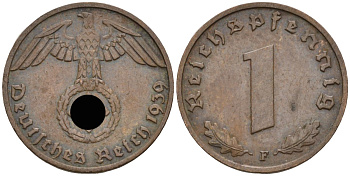 Германия 1 рейхспфенниг 1939 F KM 89, J 361 бронза 4136-1168
