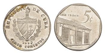 Куба 5 сентаво 1999 Casa Colonial KM 575.2, Schoen 713, JMA MC19 сталь плакированная никелем 4644-718