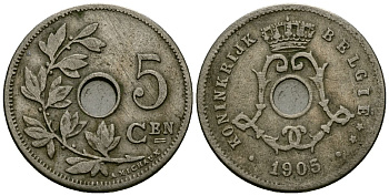 Бельгия 5 сантимов 1905 Belgie KM 55 медно-никель 4173-132