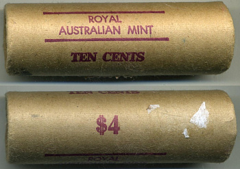 Австралия 10 центов 1982 Елизавета II (1952-2022), птица лирахвост, банковский ролл из 40 монет KM 65 медно-никель UNC 7-3-1-13