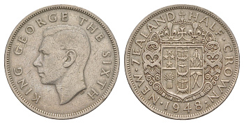Новая Зеландия 1/2 кроны 1948 Георг VI (1936-1952) KM 19 медно-никель 4645-625