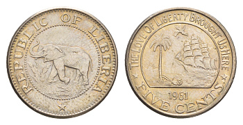 Либерия 5 центов 1961  KM 14 медно-никель  aUNC 4659-439
