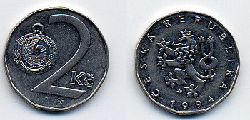 Чехия 2 кроны 1994 KM 9 сталь плакированная никелем 46-1764