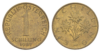 Австрия 1 шиллинг 1987 KM 2886 алюминиевая бронза UNC 4561-1242