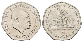 Сьерра-Леоне 2 леоне 1976 ФАО - Региональная конференция по Африке KM 29 медно-никель UNC 4672-736