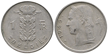 БЕЛЬГИЯ 1 ФРАНК 1965 BELGIE KM 143.1 медно-никель 4382-1112