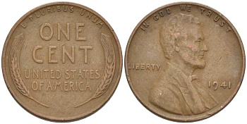 США 1 ЦЕНТ 1941 ЛИНКОЛЬН KM 132 бронза 218-424