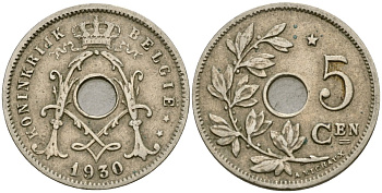 Бельгия 5 сантимов 1930 Belgie KM 67 медно-никель 4136-519
