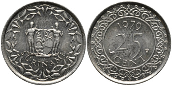 Суринам 25 центов 1979 KM 14 медно-никель aUNC 4577-1234