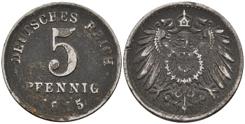 Германия 5 пфеннигов 1915 A KM 19, J. 297 железо 4151-557