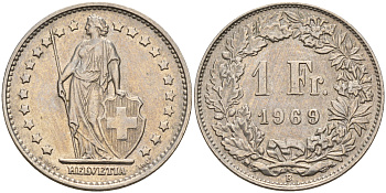 Швейцария 1 франк 1969  KM 24а.1 медно-никель    4153-314