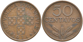 Португалия 50 сентаво 1974 KM 596 бронза 219-921