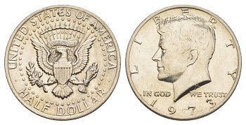 США 1/2 доллара (50 центов) 1973 D, Джон Кеннеди KM 202b медь плакированная медно-никелем aUNC 4517-1112