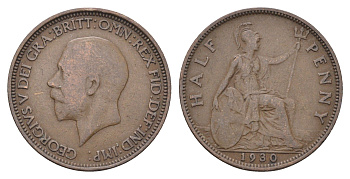 Великобритания 1/2 пенни 1930 Георг V (1910-1936) KM 837, Spink 4058 бронза    4660-552