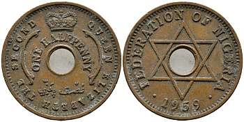 Нигерия 1/2 пенни 1959 Елизавета II (1952-), Британский протекторат KM 1 бронза 4392-1332