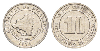 Никарагуа 10 сентаво 1974 ФАО - Давайте производить больше еды KM 29 алюминий UNC 4640-1026