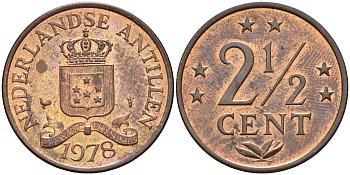 Нидерландские Антилы 2 1/2 цента 1978 Юлиана (1948-1980) KM 9 бронза 4177-347