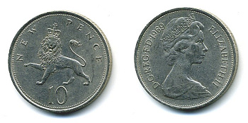 Великобритания 10 пенсов 1969 Елизавета II (1952-2022) KM 912, Spink 4231 (F1) медно-никель  4110-1214