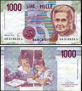 Италия 1000 лир 1990 Pick 114 c бумага 7486-63-2-1