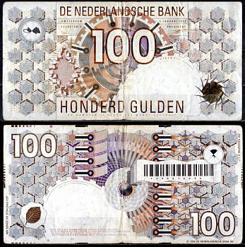 Нидерланды 100 гульденов 1992 Pick 101 бумага 451-781-3