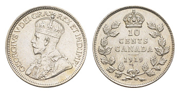 Канада 10 центов 1919 Георг V (1910-1936) KM 23 серебро 1527-731