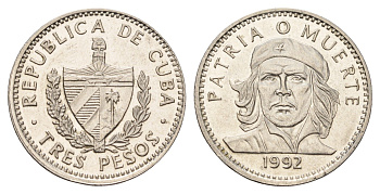 Куба 3 песо 1992 Эрнесто Че Гевара KM 346a сталь плакированная никелем 4675-233