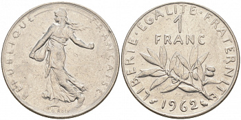 ФРАНЦИЯ 1 ФРАНК 1962 СЕЯТЕЛЬ KM 925.1 никель 186-331