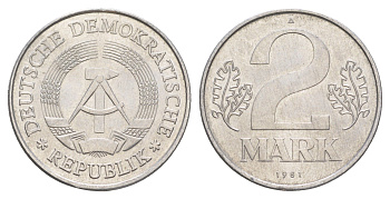 ГДР 2 марки 1981 A KM 48 алюминий aUNC 4153-1244