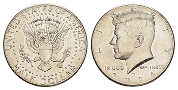 США 1/2 доллара (50 центов) 2024 D, Джон Кеннеди KM A202b медь плакированная медно-никелем UNC 32-845