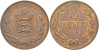 Гернси 8 даблов (дублей) 1920 Н KM 14 бронза 4517-946