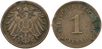 Германия 1 пфенниг 1891 A, Вильгельм II (1888-1918) KM 10, J. 10 медь 4547-1165