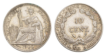 Французский Индокитай 10 центов 1900 KM 9 серебро 413-413