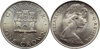 Гибралтар 1 крона 1970 Елизавета II (1952-2022), старый замок KM 4 медно-никель UNC 74-734
