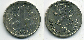 ФИНЛЯНДИЯ 1 МАРКА 1972 KM 49a медно-никель 61-1242