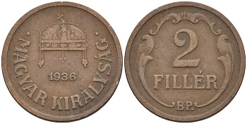 Венгрия 2 филлера 1936 BP KM 506 бронза 4115-1144