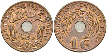 Нидерландская Восточная Индия 1 цент 1942 Р KM 317 бронза 210-1256