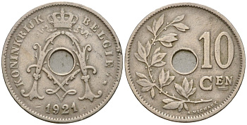 Бельгия 10 сантимов 1921 Belgie KM 86 медно-никель 26-453