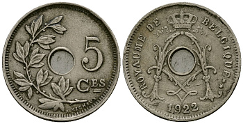 Бельгия 5 сантимов 1922 Belgique KM 66 медно-никель 4173-467