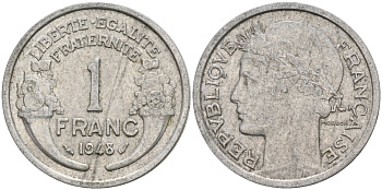 Франция 1 франк 1948 KM 885a.1 алюминий 4142-955