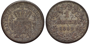 Бавария 1 крейцер 1867 Людвиг II (1864-1886) KM 487 серебро 75-1428