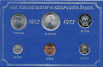 Швеция набор монетного двора из 6 монет 1973 в картоне, Густав VI Адольф (1950-1973) KM MS1 UNC 7-5-7-212