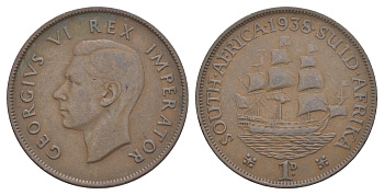 ЮАР 1 пенни 1938 Георг VI (1936-1952) KM 25 бронза 4645-834