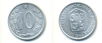 ЧЕХОСЛОВАКИЯ 10 ГЕЛЛЕРОВ 1966 СОЦИАЛИСТИЧЕСКАЯ РЕСПУБЛИКА KM 49.1 алюминий 89-1746