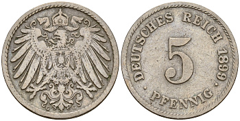 Германия 5 пфеннигов 1899 G J.12, KM 11 медно-никель    4598-1125