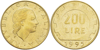 Италия 200 лир 1995 R, шестерня KM 105 алюминиевая бронза 4529-216