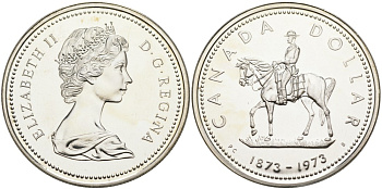 Канада 1 доллар 1973 100 лет Канадской конной полиции (1873-1973) KM 83 серебро UNC 00-00-00