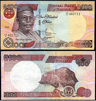 Нигерия 100 найра 1999 Обафеми Аволово, гора Зума Ро Pick 28 b бумага 8592-34-1-2