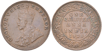 Британская Индия 1/4 анны 1928 KM 512 бронза 4620-1244