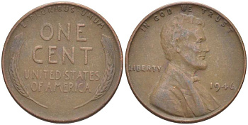 США 1 ЦЕНТ 1946 ЛИНКОЛЬН KM А132 медь цинк 218-519